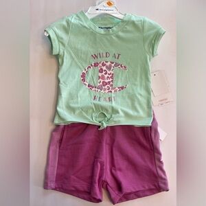 champions toddler size 12m  2 piece top aqua color shorts pink color